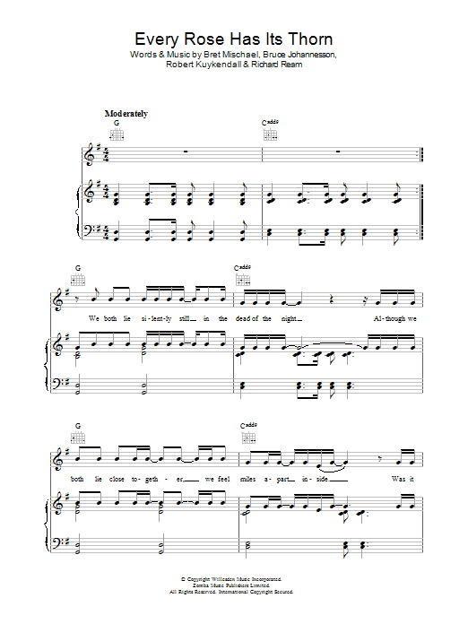 Poison Every Rose Has Its Thorn sheet music notes and chords arranged for Easy Piano