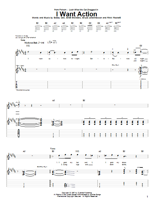 Poison I Want Action sheet music notes and chords arranged for Guitar Tab