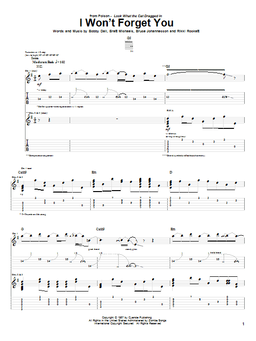 Poison I Won't Forget You sheet music notes and chords arranged for Piano, Vocal & Guitar Chords (Right-Hand Melody)