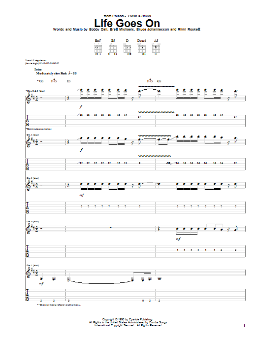 Poison Life Goes On sheet music notes and chords arranged for Guitar Tab
