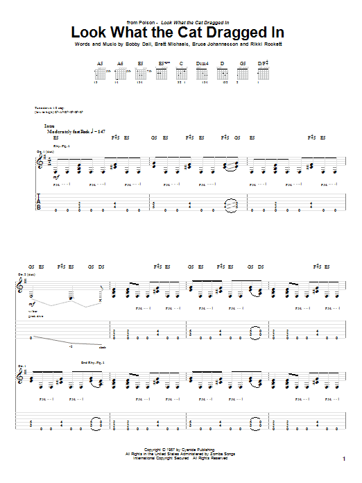 Poison Look What The Cat Dragged In sheet music notes and chords arranged for Guitar Tab