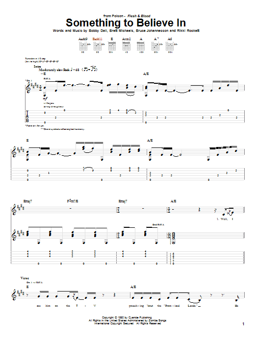 Poison Something To Believe In sheet music notes and chords arranged for Guitar Tab