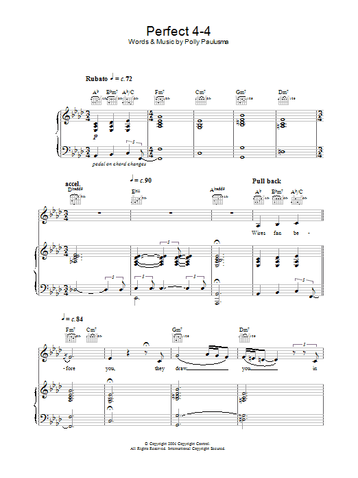 Polly Paulusma Perfect 4-4 sheet music notes and chords arranged for Piano, Vocal & Guitar Chords