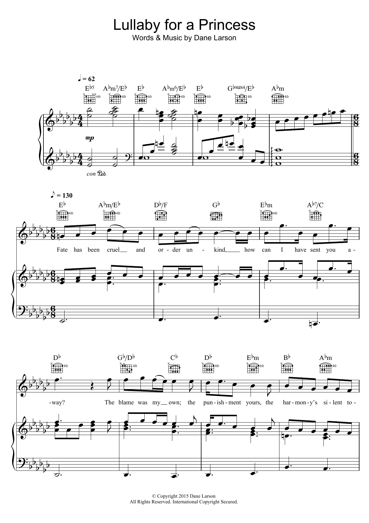 Ponyphonic Lullaby For A Princess sheet music notes and chords arranged for Piano, Vocal & Guitar Chords