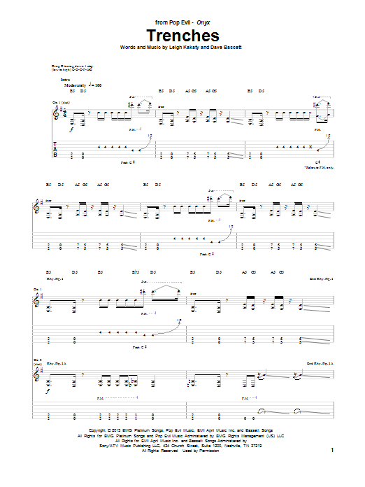 Pop Evil Trenches sheet music notes and chords arranged for Guitar Tab