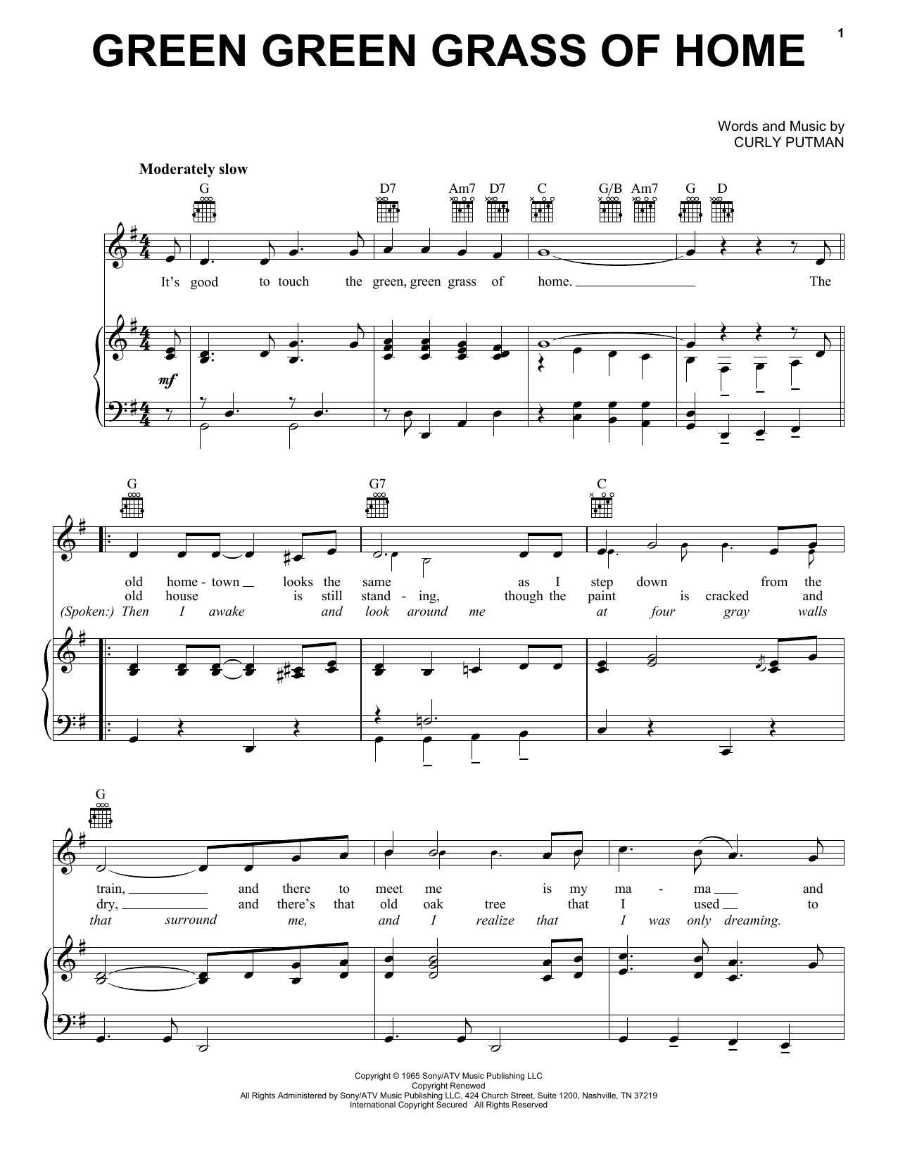 Porter Wagoner Green Green Grass Of Home sheet music notes and chords arranged for Ukulele
