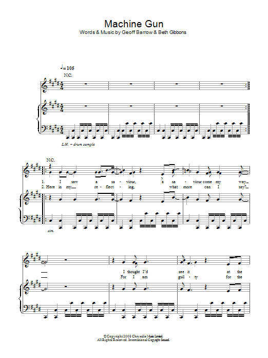 Portishead Machine Gun sheet music notes and chords arranged for Piano, Vocal & Guitar Chords
