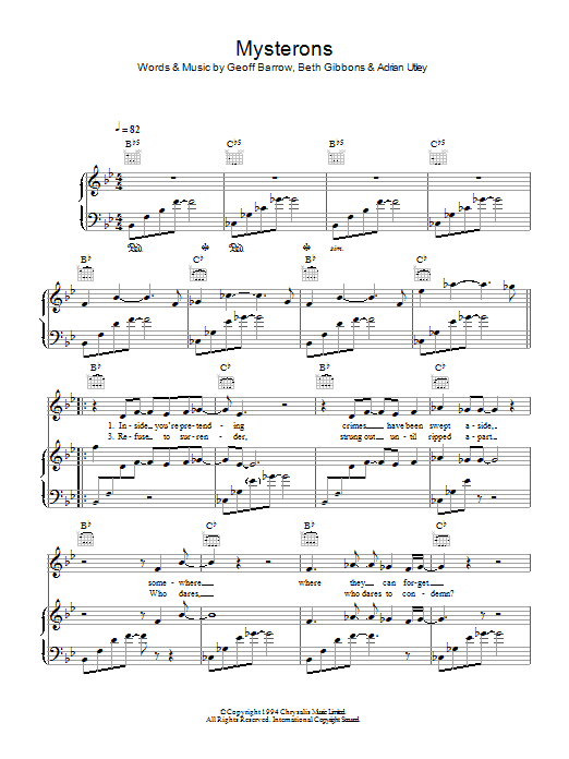 Portishead Mysterons sheet music notes and chords arranged for Piano, Vocal & Guitar Chords