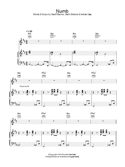 Portishead Numb sheet music notes and chords arranged for Piano, Vocal & Guitar Chords