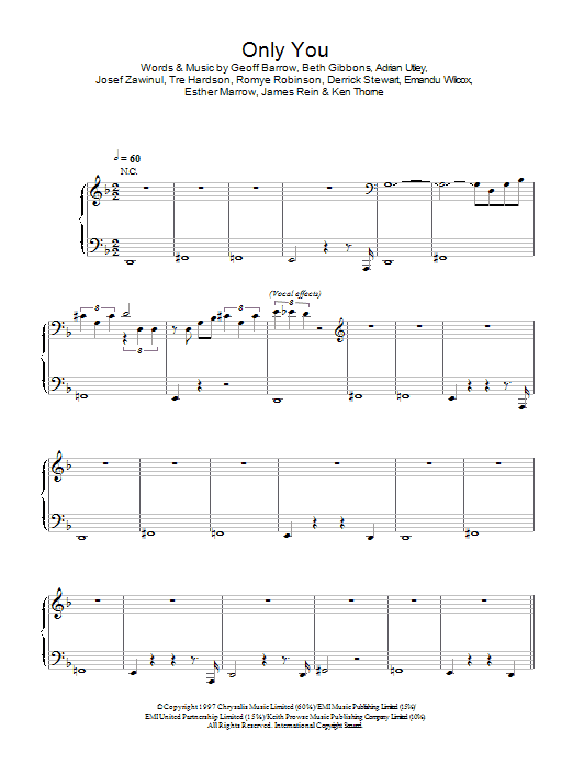 Portishead Only You sheet music notes and chords arranged for Piano, Vocal & Guitar Chords