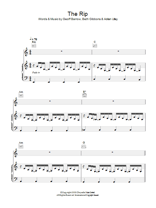 Portishead The Rip sheet music notes and chords arranged for Piano, Vocal & Guitar Chords