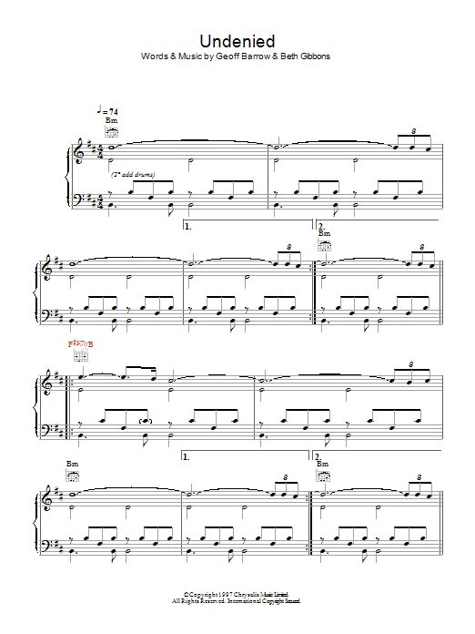 Portishead Undenied sheet music notes and chords arranged for Piano, Vocal & Guitar Chords