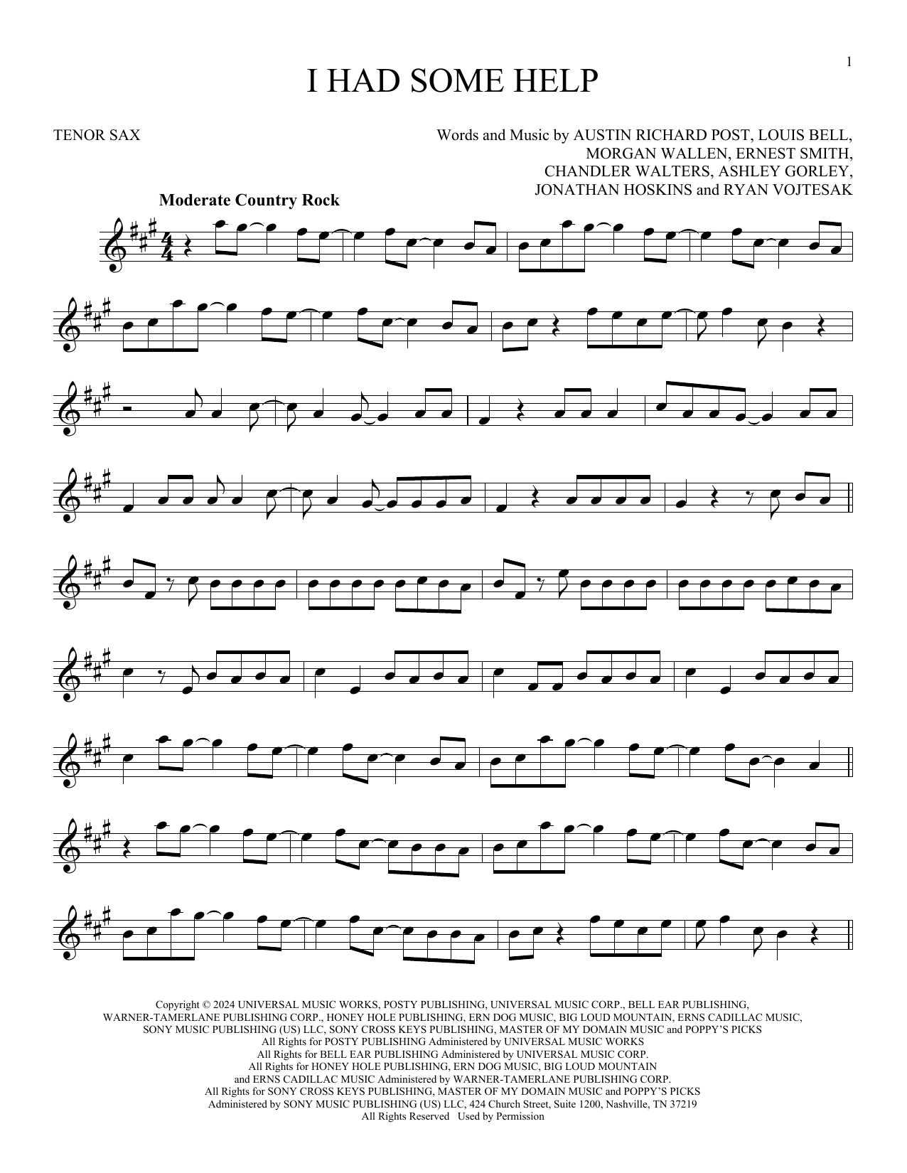 Post Malone Feat. Morgan Wallen I Had Some Help sheet music notes and chords arranged for French Horn Solo