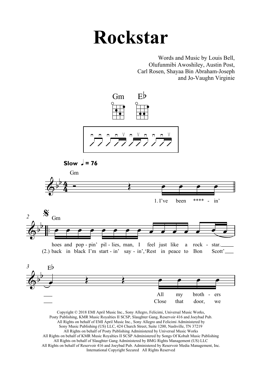Post Malone Rockstar (feat. 21 Savage) sheet music notes and chords arranged for Really Easy Piano