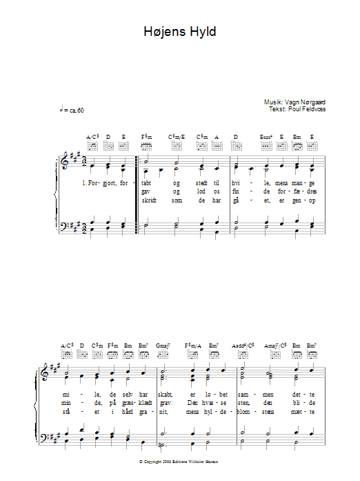 Poul Feldvoss Hojens Hyld sheet music notes and chords arranged for Piano, Vocal & Guitar Chords