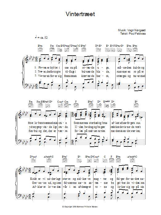 Poul Feldvoss Vintertraeet sheet music notes and chords arranged for Piano, Vocal & Guitar Chords
