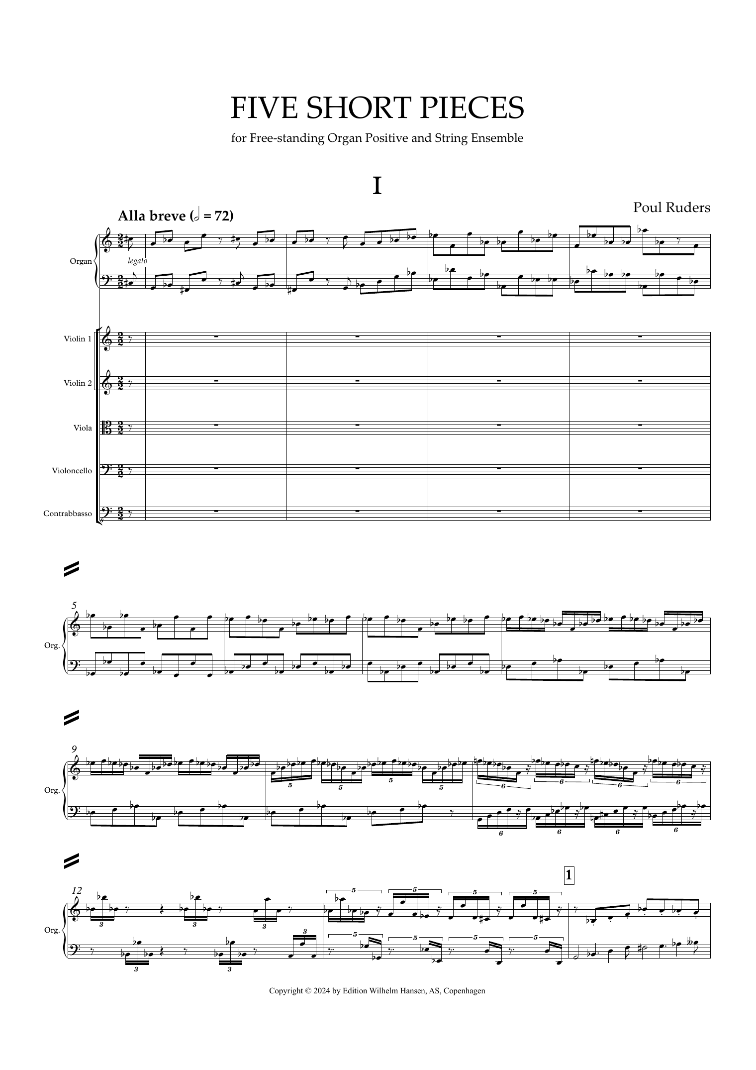 Poul Ruders Five Short Pieces sheet music notes and chords arranged for String Ensemble