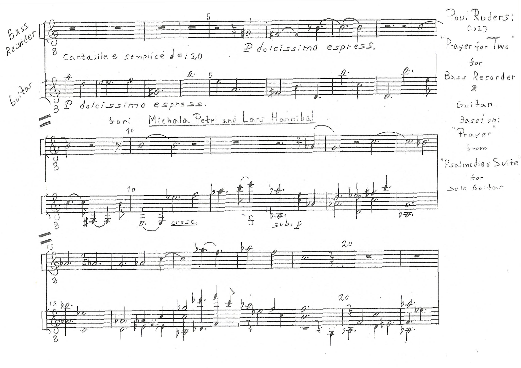 Poul Ruders Prayer For Two sheet music notes and chords arranged for Piano Solo