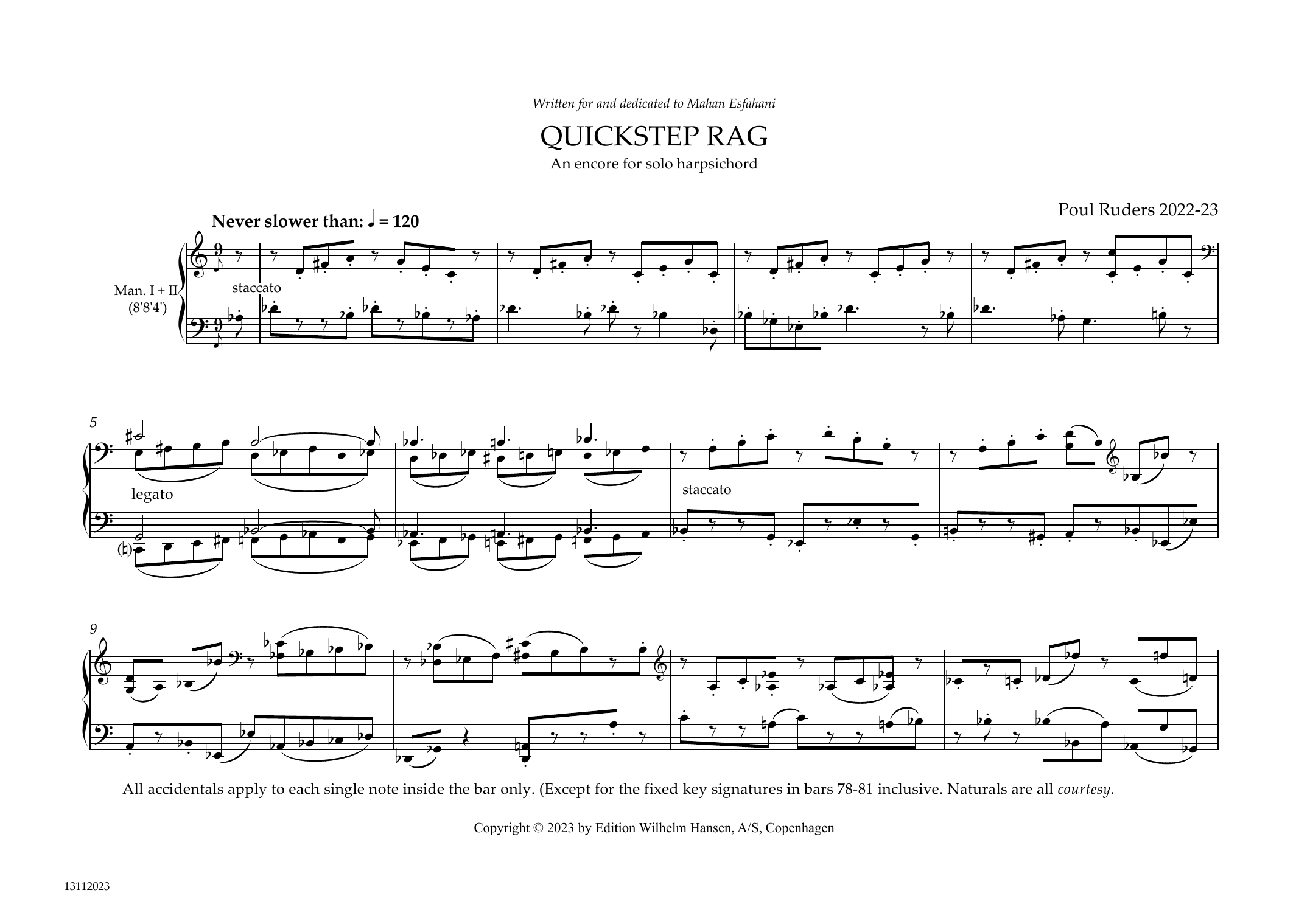 Poul Ruders Quickstep Rag sheet music notes and chords arranged for Piano Solo