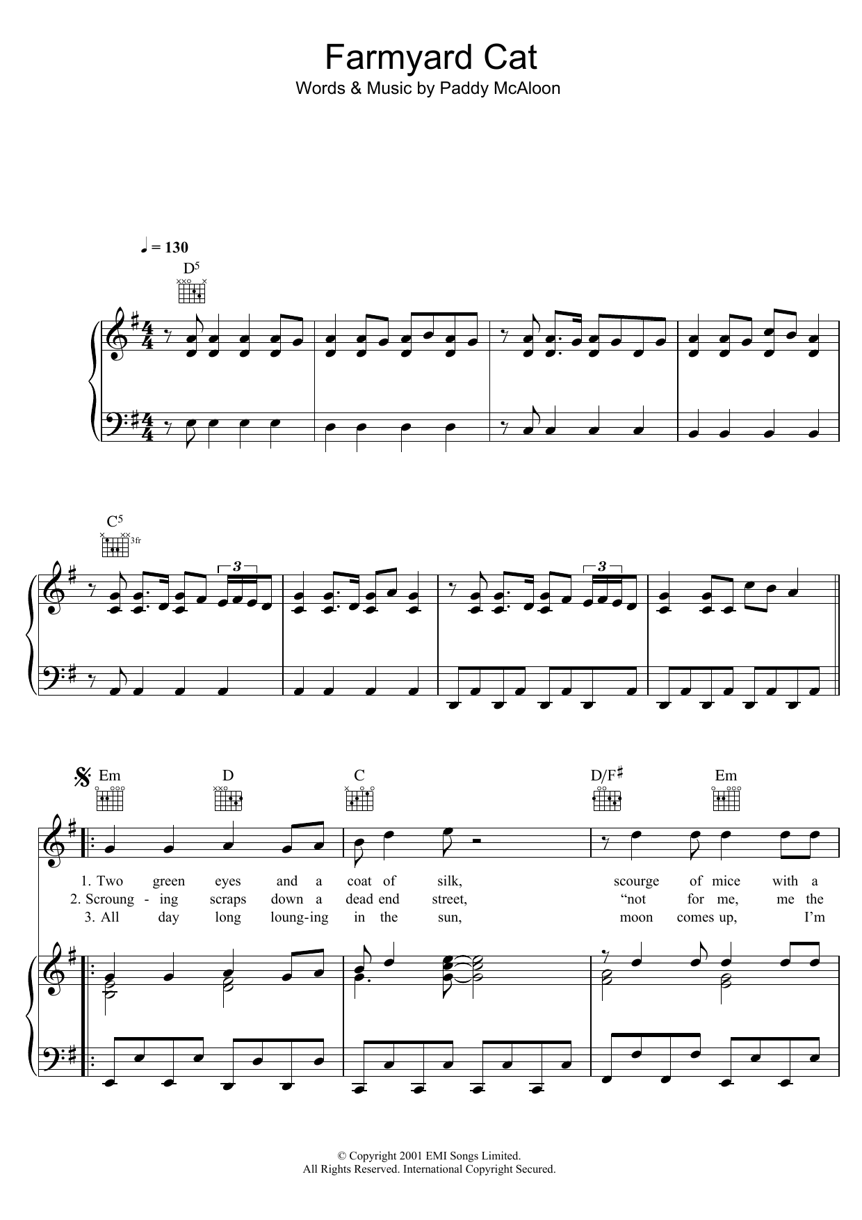 Prefab Sprout Farmyard Cat sheet music notes and chords arranged for Piano, Vocal & Guitar Chords