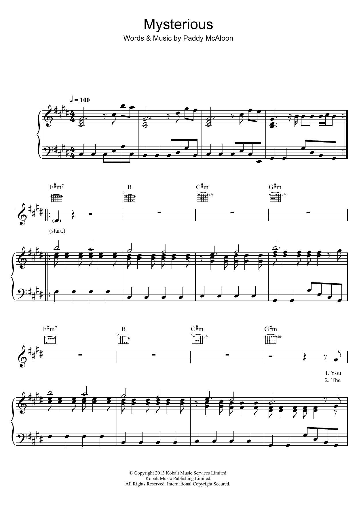 Prefab Sprout Mysterious sheet music notes and chords arranged for Piano, Vocal & Guitar Chords