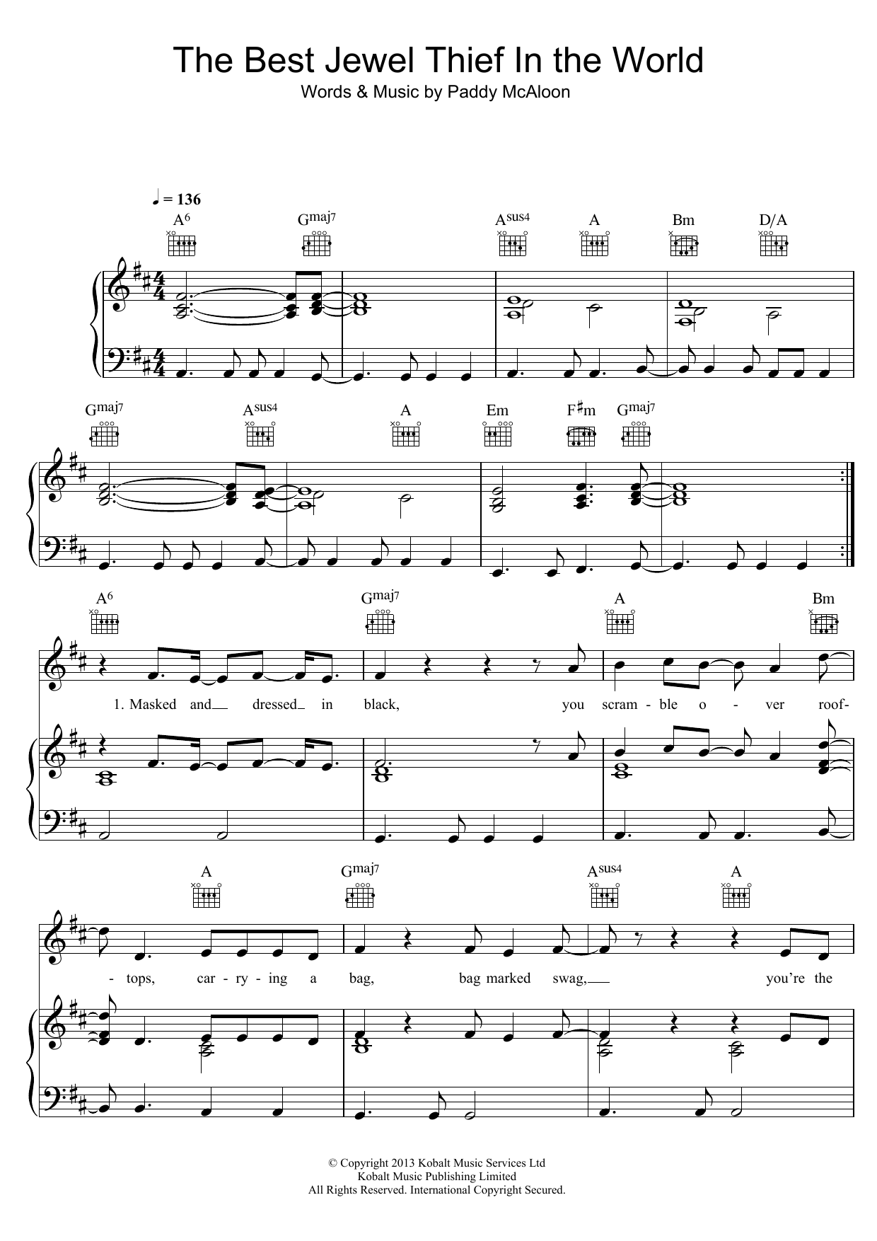 Prefab Sprout The Best Jewel Thief In The World sheet music notes and chords arranged for Piano, Vocal & Guitar Chords