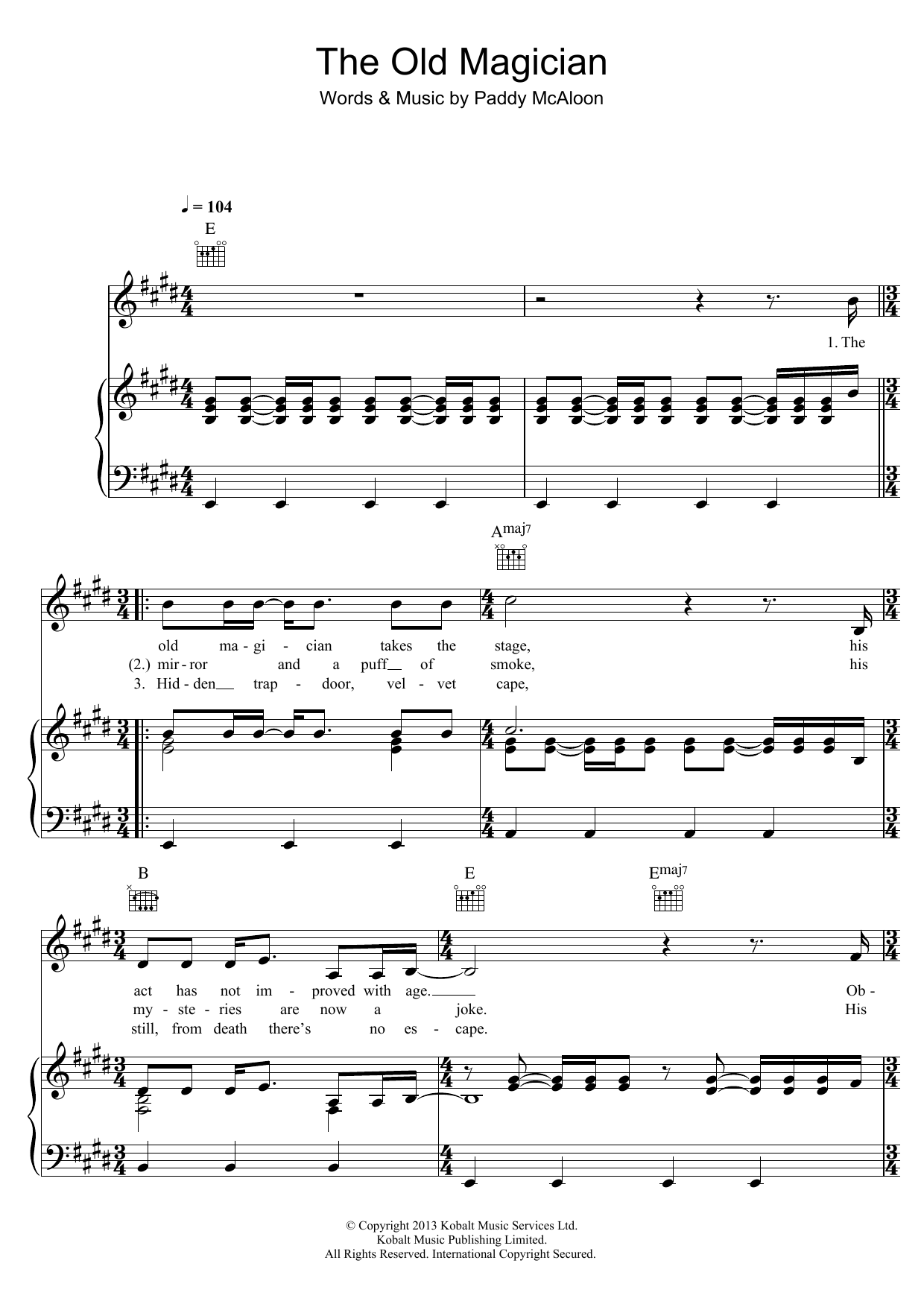 Prefab Sprout The Old Magician sheet music notes and chords arranged for Piano, Vocal & Guitar Chords