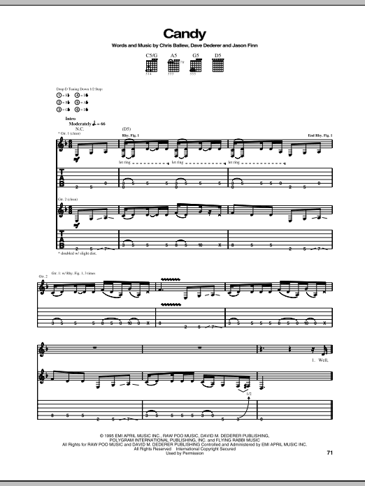 Presidents Of The United States Of America Candy sheet music notes and chords arranged for Guitar Tab