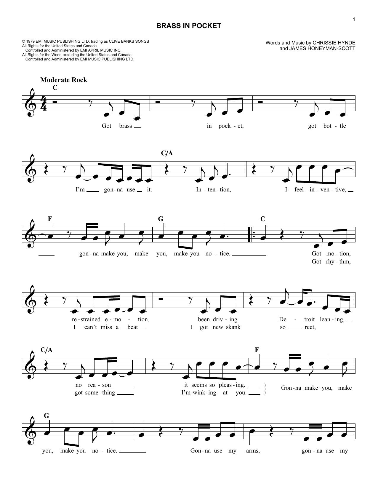 Pretenders Brass In Pocket sheet music notes and chords arranged for Lead Sheet / Fake Book