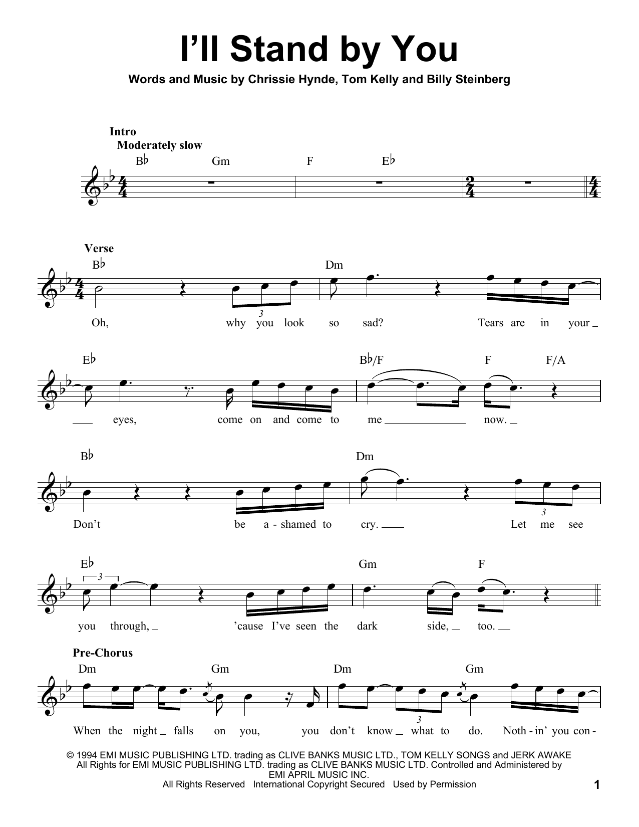 Pretenders I'll Stand By You sheet music notes and chords arranged for Pro Vocal