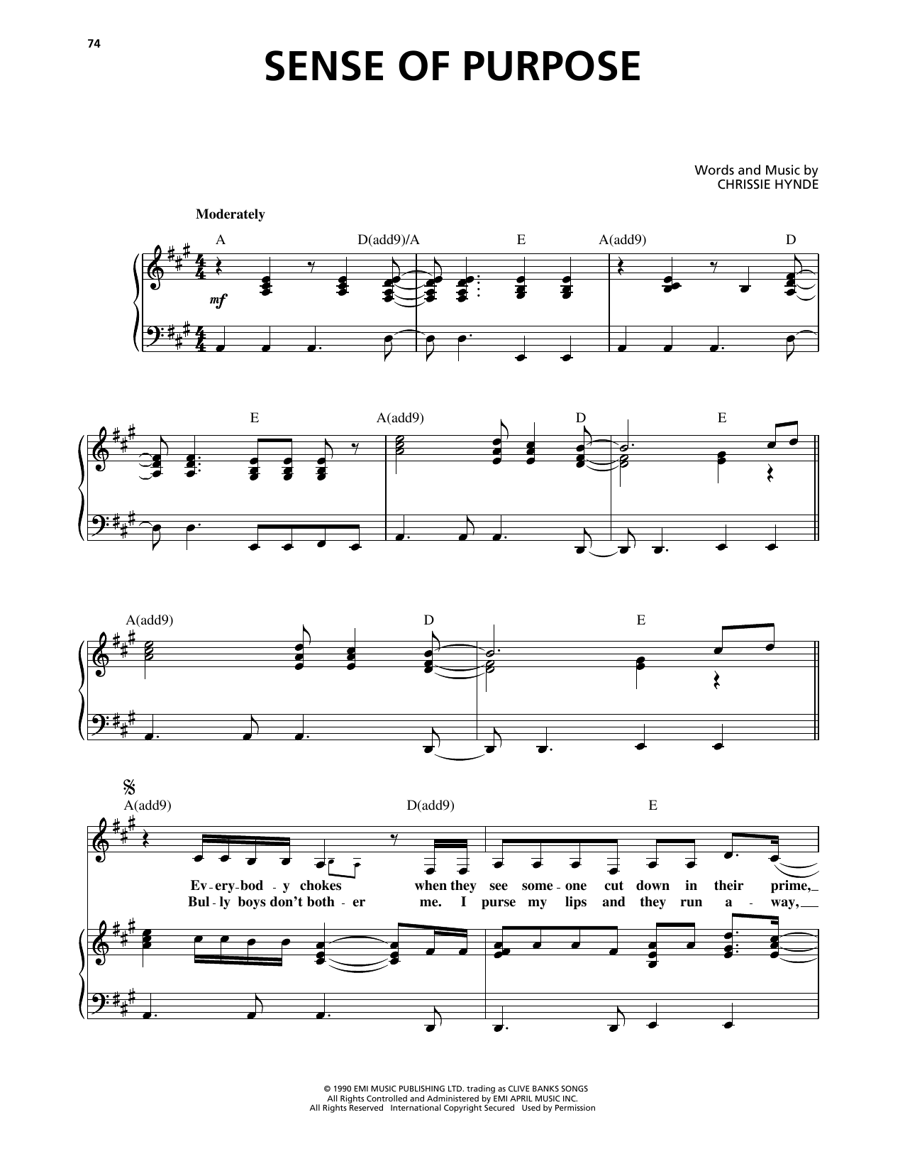 Pretenders Sense Of Purpose sheet music notes and chords arranged for Piano, Vocal & Guitar Chords (Right-Hand Melody)