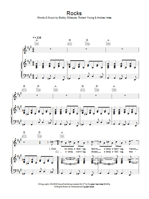 Primal Scream Rocks sheet music notes and chords arranged for Guitar Chords/Lyrics