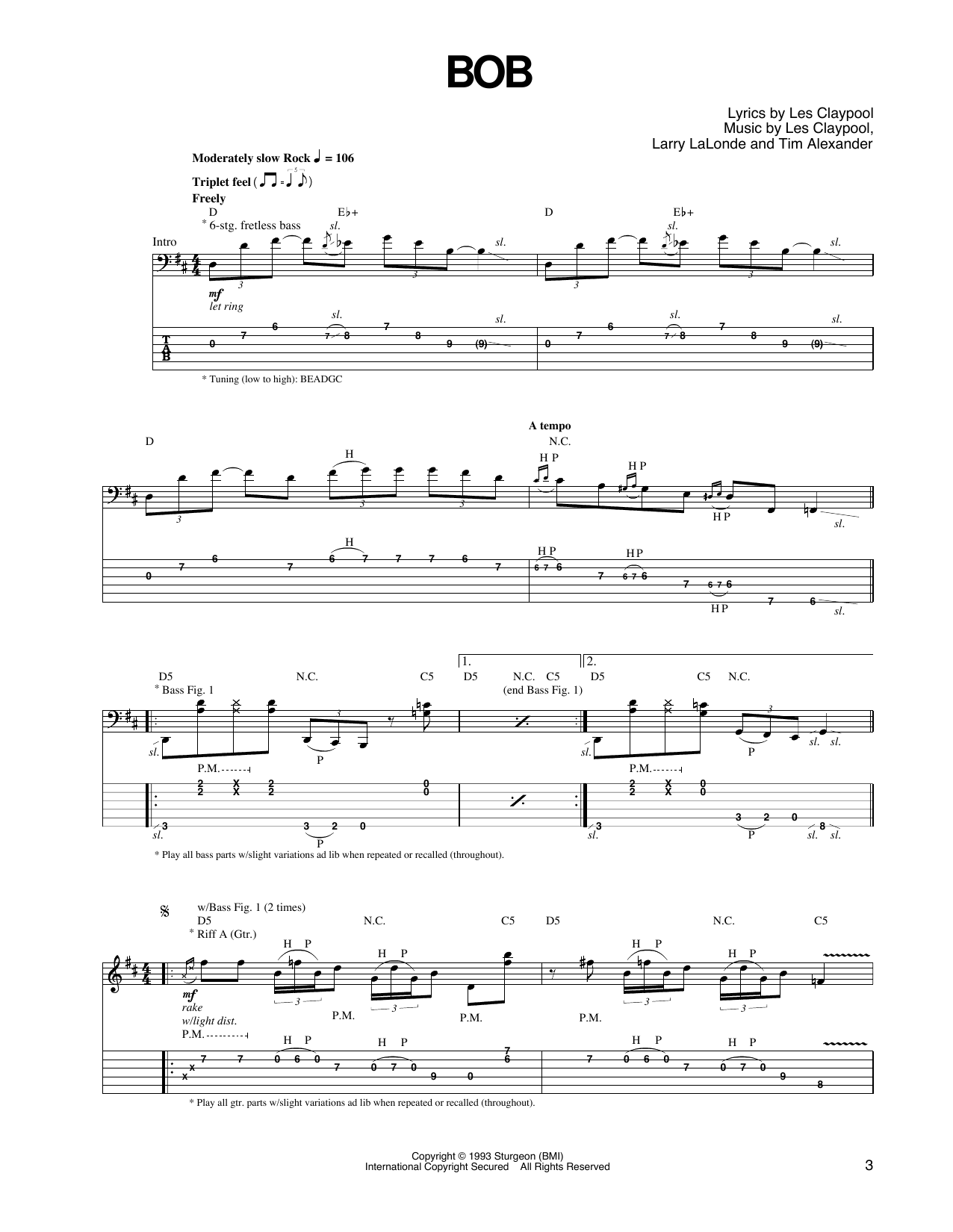 Primus Bob sheet music notes and chords arranged for Guitar Tab