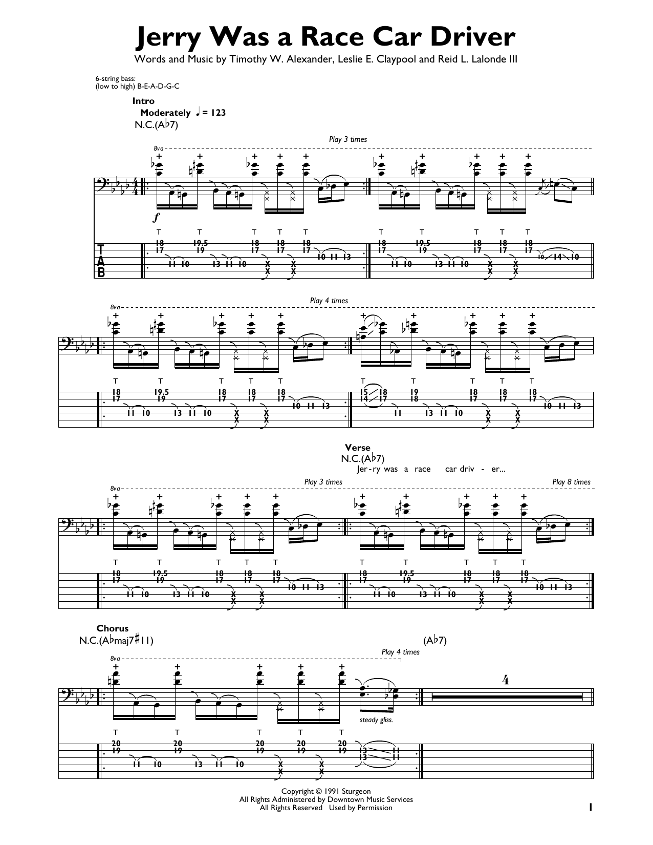 Primus Jerry Was A Race Car Driver sheet music notes and chords arranged for Easy Bass Tab