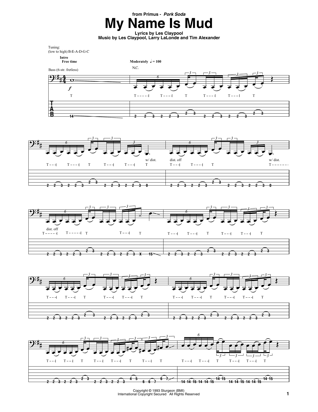 Primus My Name Is Mud sheet music notes and chords arranged for Bass Guitar Tab