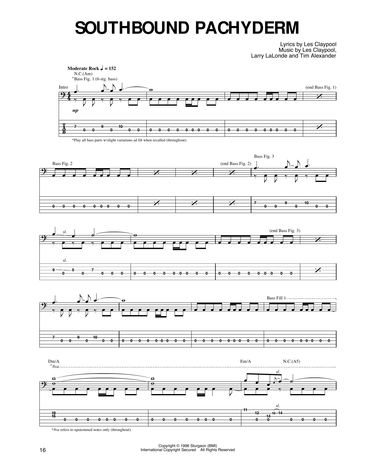 Primus Southbound Pachyderm sheet music notes and chords arranged for Guitar Tab