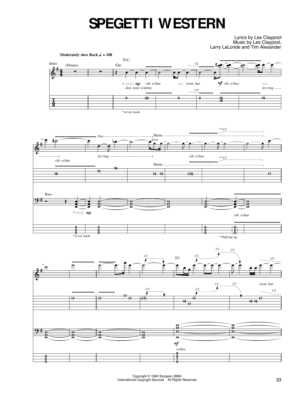 Primus Spegetti Western sheet music notes and chords arranged for Guitar Tab