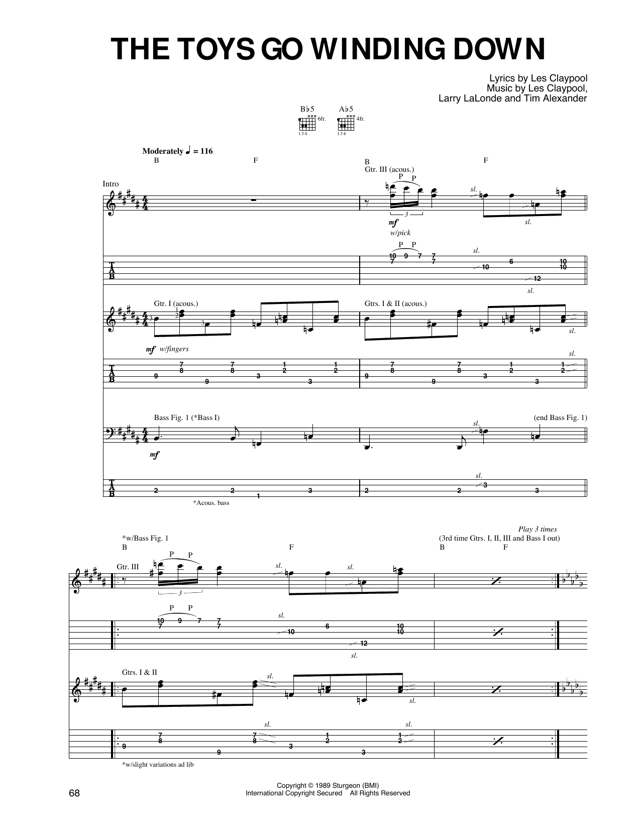 Primus The Toys Go Winding Down sheet music notes and chords arranged for Guitar Tab