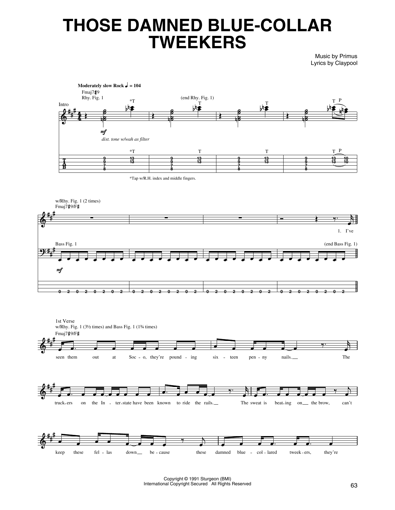 Primus Those Damn Blue-Collar Tweekers sheet music notes and chords arranged for Guitar Tab