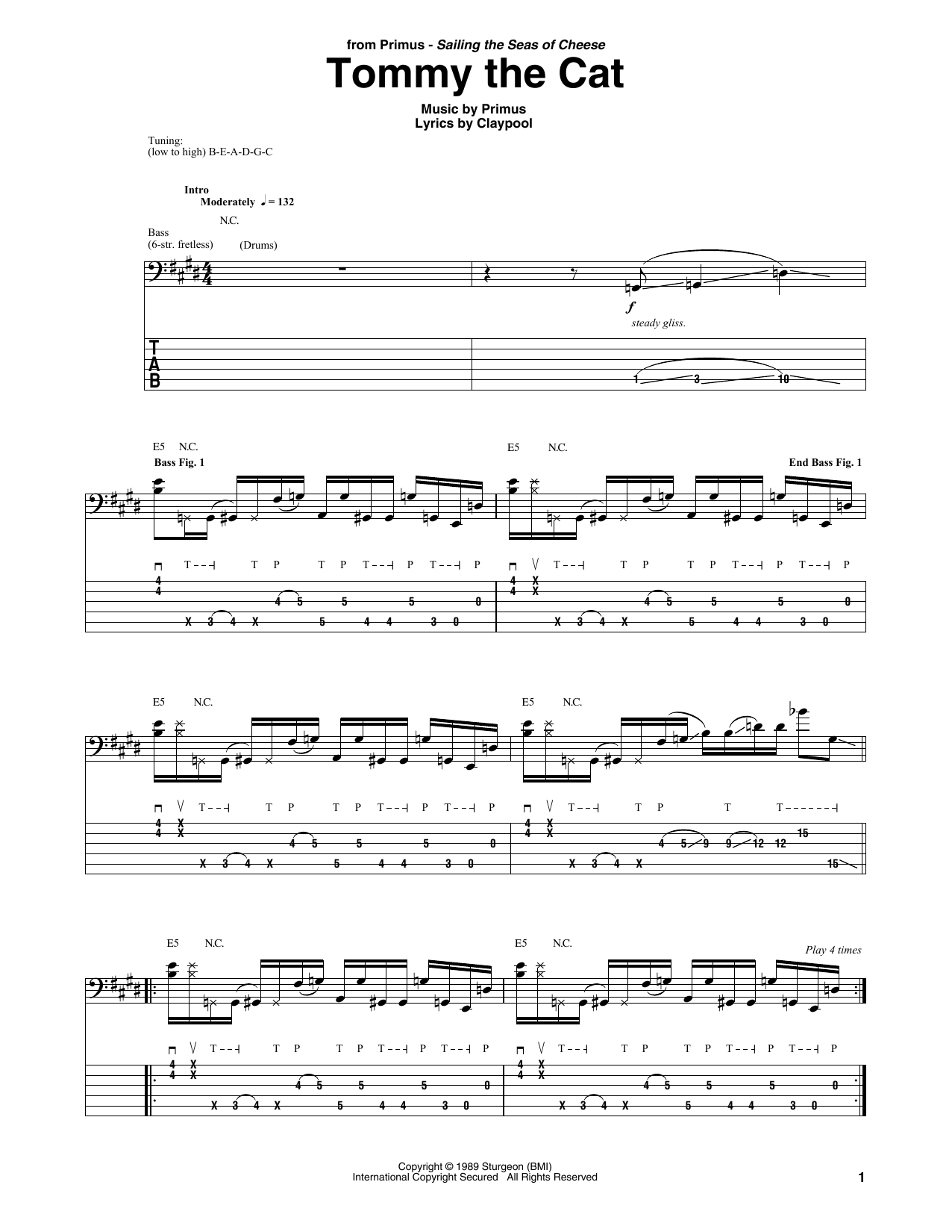 Primus Tommy The Cat sheet music notes and chords arranged for Bass Guitar Tab