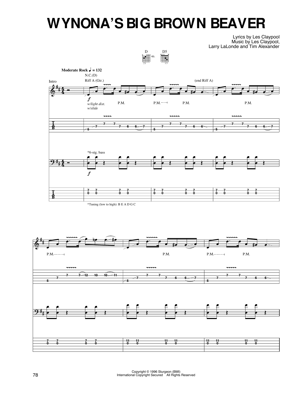 Primus Wynona's Big Brown Beaver sheet music notes and chords arranged for Guitar Tab