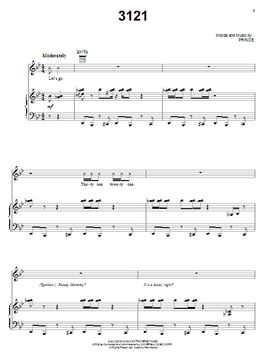 Prince 3121 sheet music notes and chords arranged for Piano, Vocal & Guitar Chords (Right-Hand Melody)