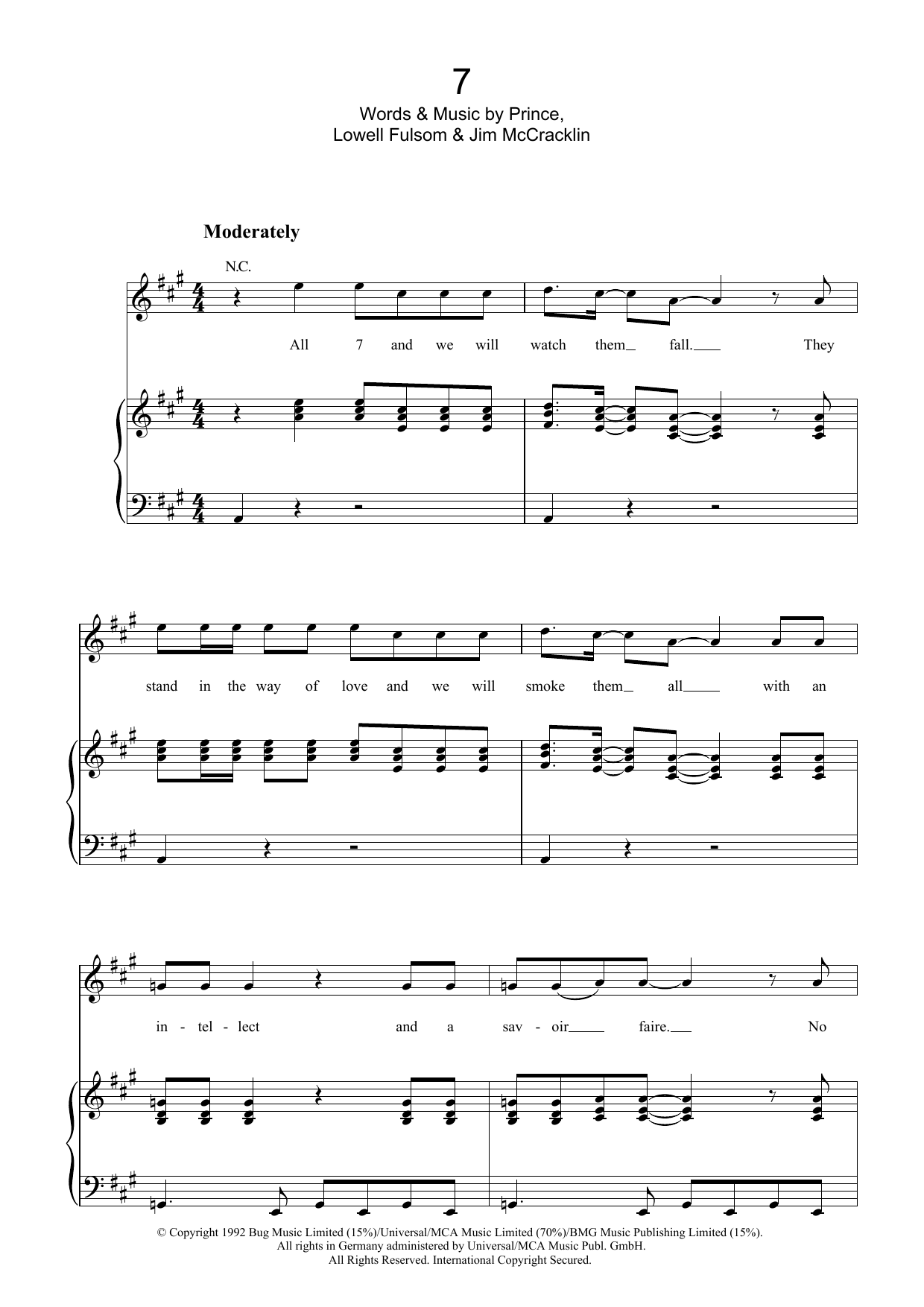 Prince 7 sheet music notes and chords arranged for Guitar Chords/Lyrics