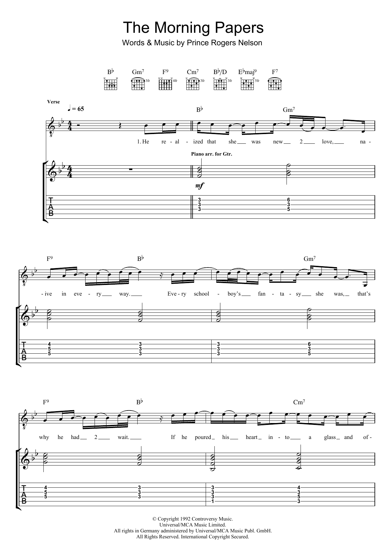 Prince & The New Power Generation The Morning Papers sheet music notes and chords arranged for Guitar Tab
