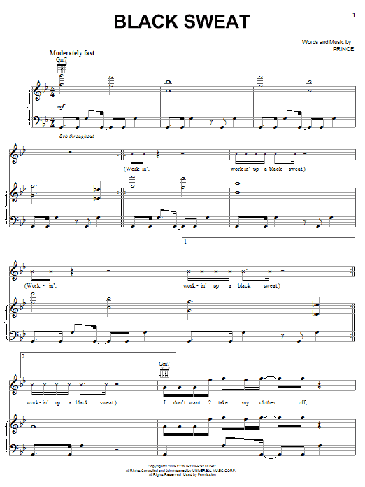 Prince Black Sweat sheet music notes and chords arranged for Piano, Vocal & Guitar Chords (Right-Hand Melody)