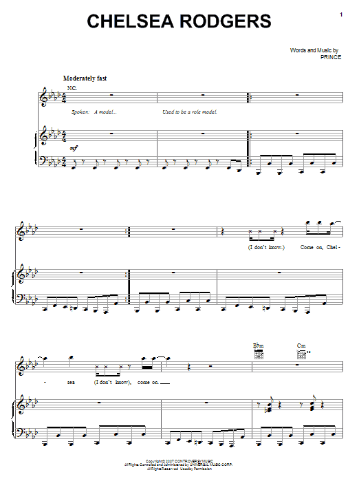 Prince Chelsea Rodgers sheet music notes and chords arranged for Piano, Vocal & Guitar Chords (Right-Hand Melody)