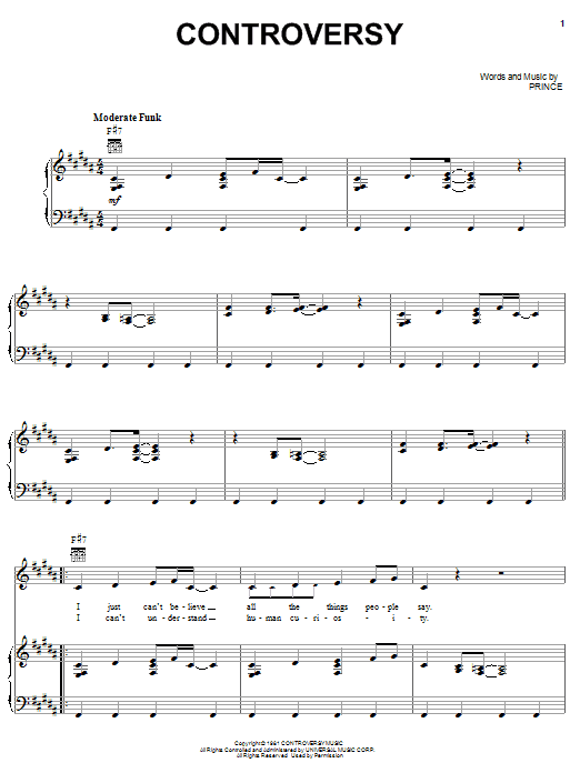 Prince Controversy sheet music notes and chords arranged for Easy Piano