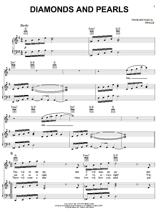 Prince Diamonds And Pearls sheet music notes and chords arranged for Easy Guitar Tab