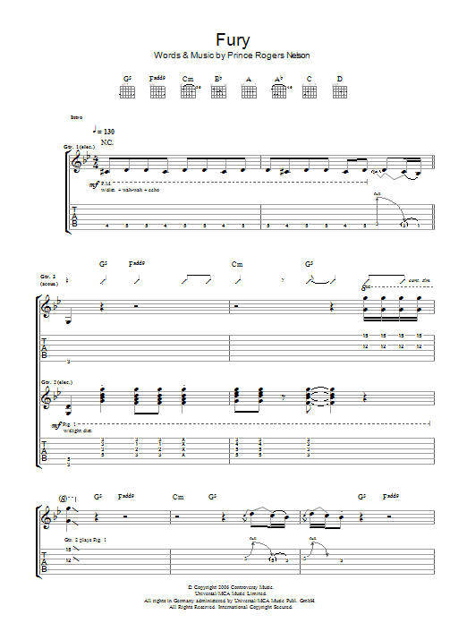 Prince Fury sheet music notes and chords arranged for Piano, Vocal & Guitar Chords (Right-Hand Melody)