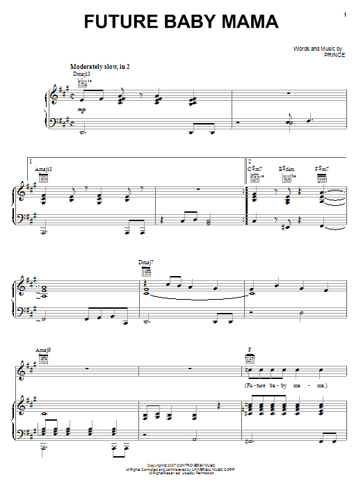 Prince Future Baby Mama sheet music notes and chords arranged for Piano, Vocal & Guitar Chords (Right-Hand Melody)
